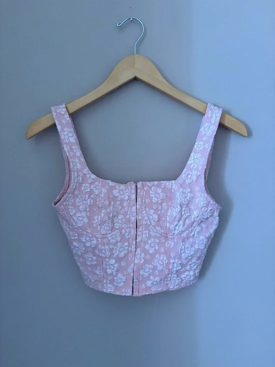 Wild Fable Corset Top Women’s XS Pink Floral Cropped Sleeveless Textured - Picture 2 of 4